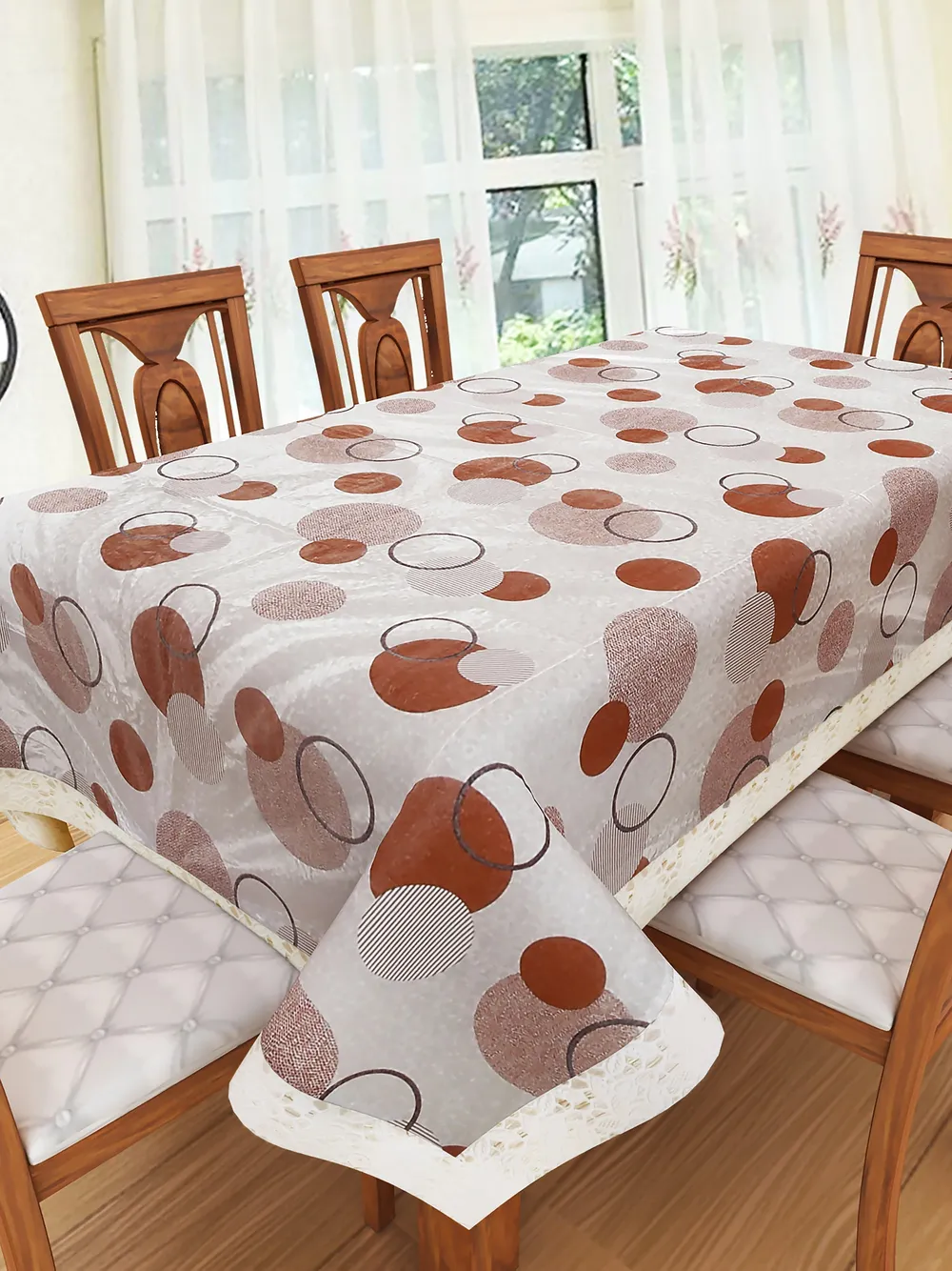 Clasiko Timeless Designer Geometrical 6-Seater Table Cover In Brown