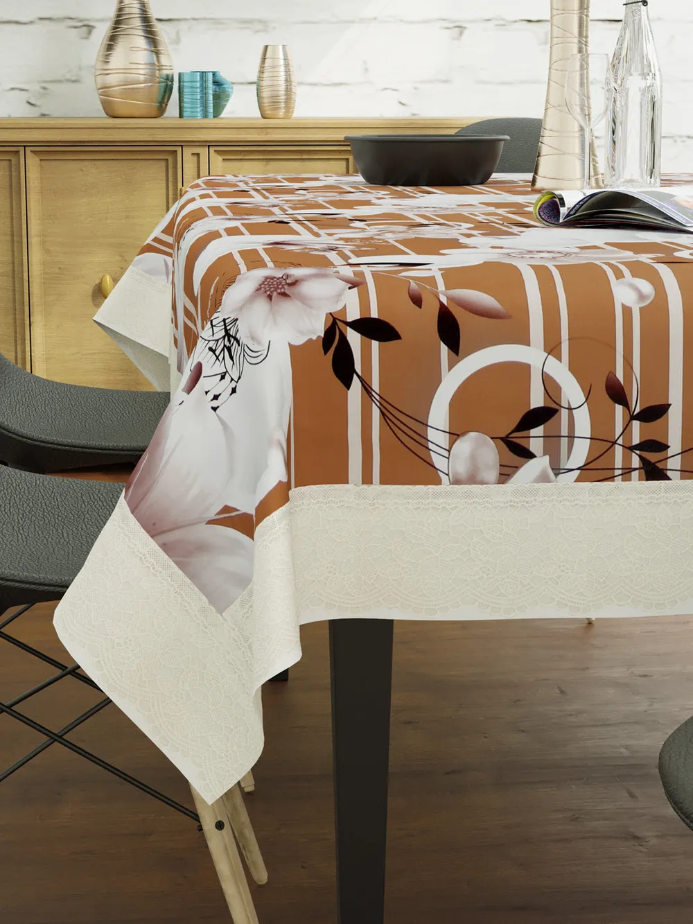 Clasiko Timeless Designer Mustard Big Floral 6-Seater Table Cover