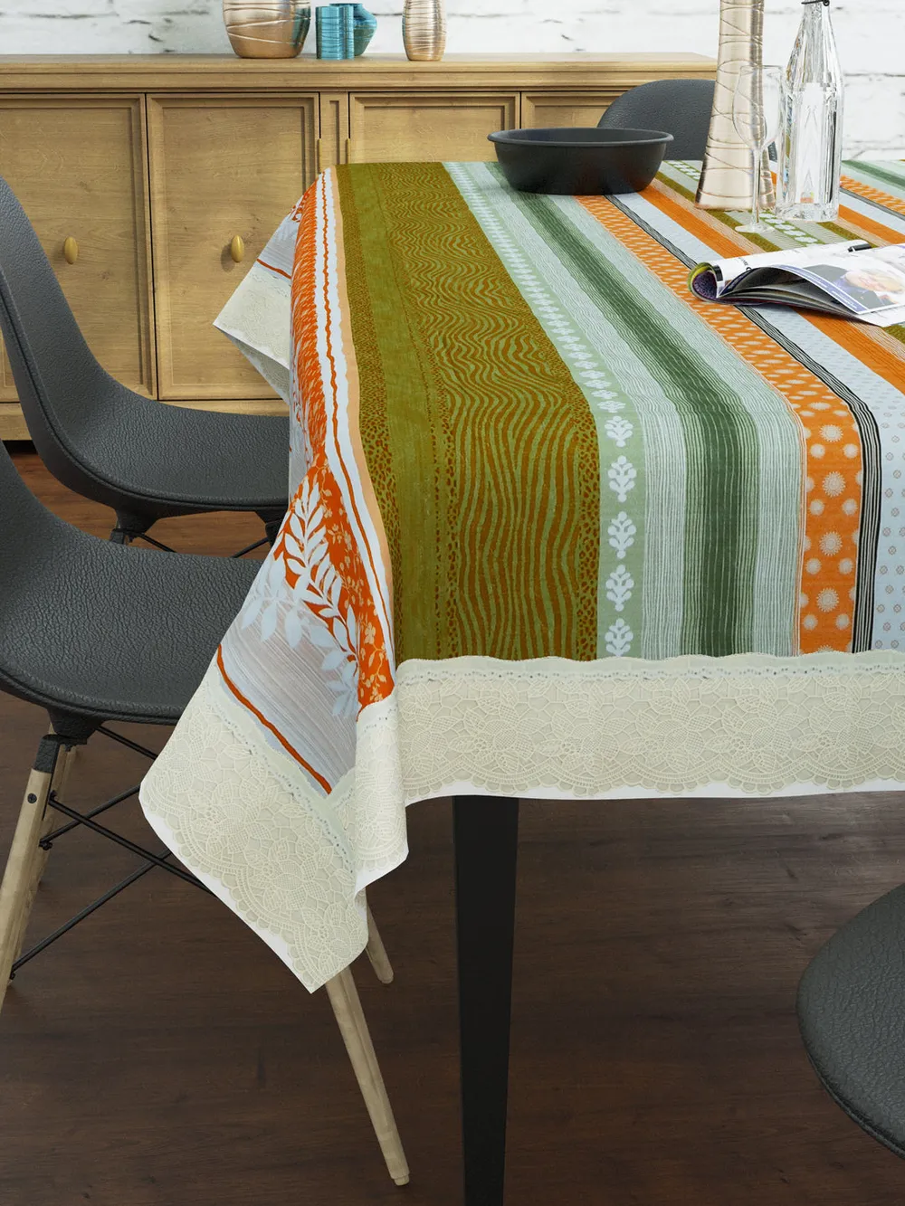 Clasiko Timeless Designer Orange & Green 6-Seater Table Cover