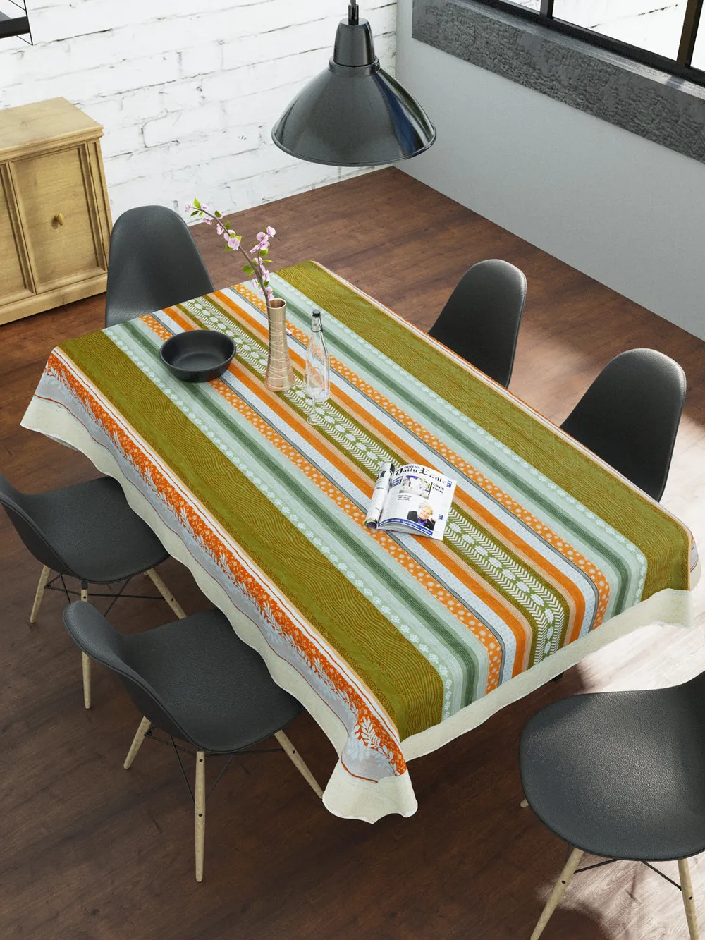 Clasiko Timeless Designer Orange & Green 6-Seater Table Cover