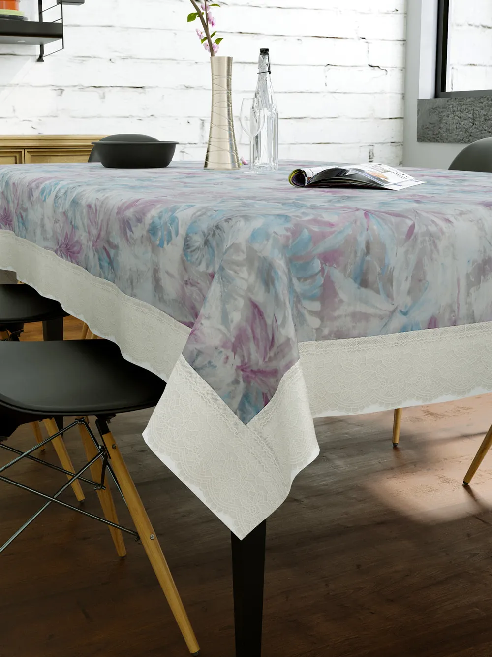 Clasiko Timeless Designer Pastel Floral 6-Seater Table Cover in Blue