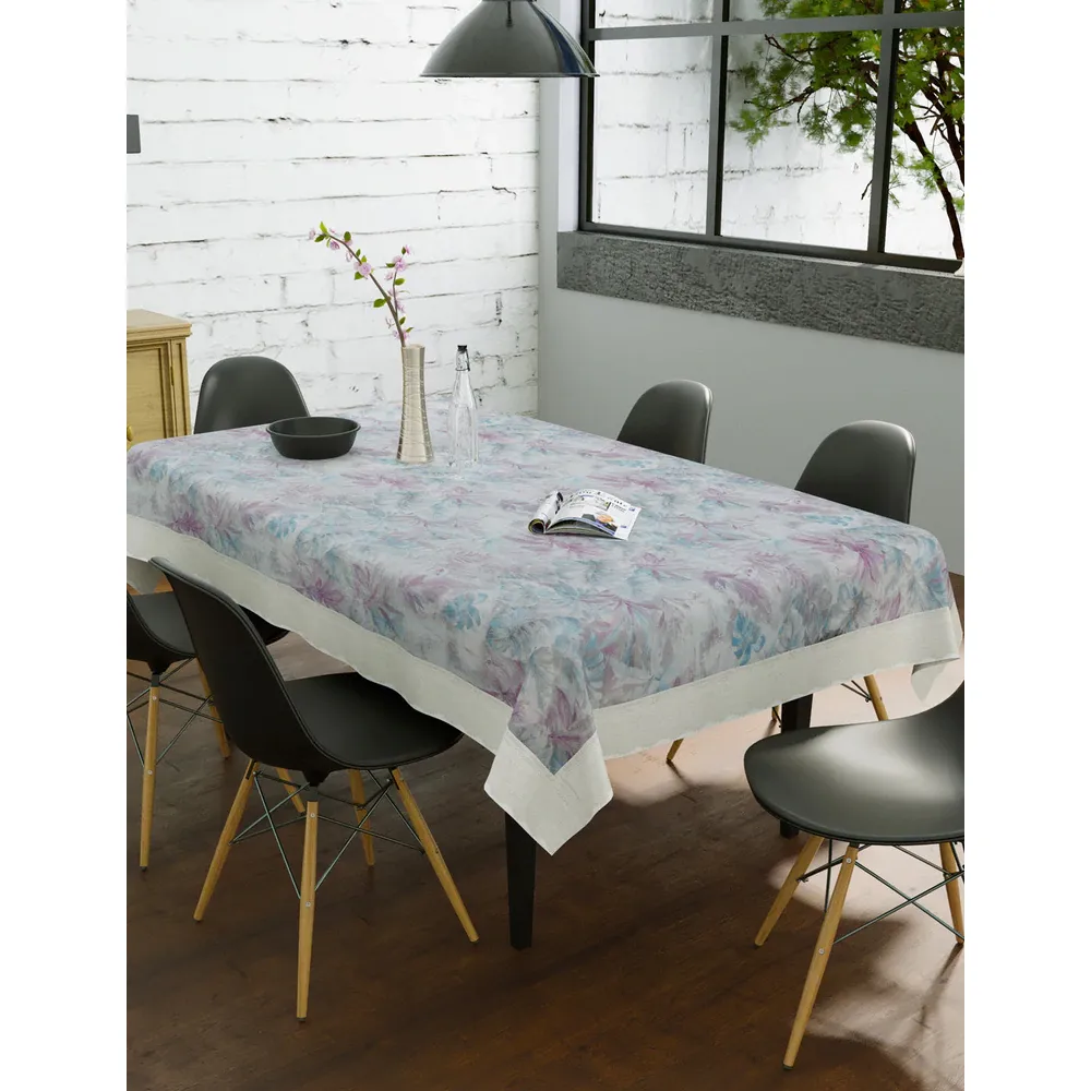Clasiko Timeless Designer Pastel Floral 6-Seater Table Cover in Blue