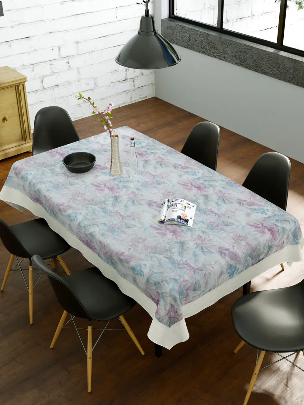 Clasiko Timeless Designer Pastel Floral 6-Seater Table Cover in Blue