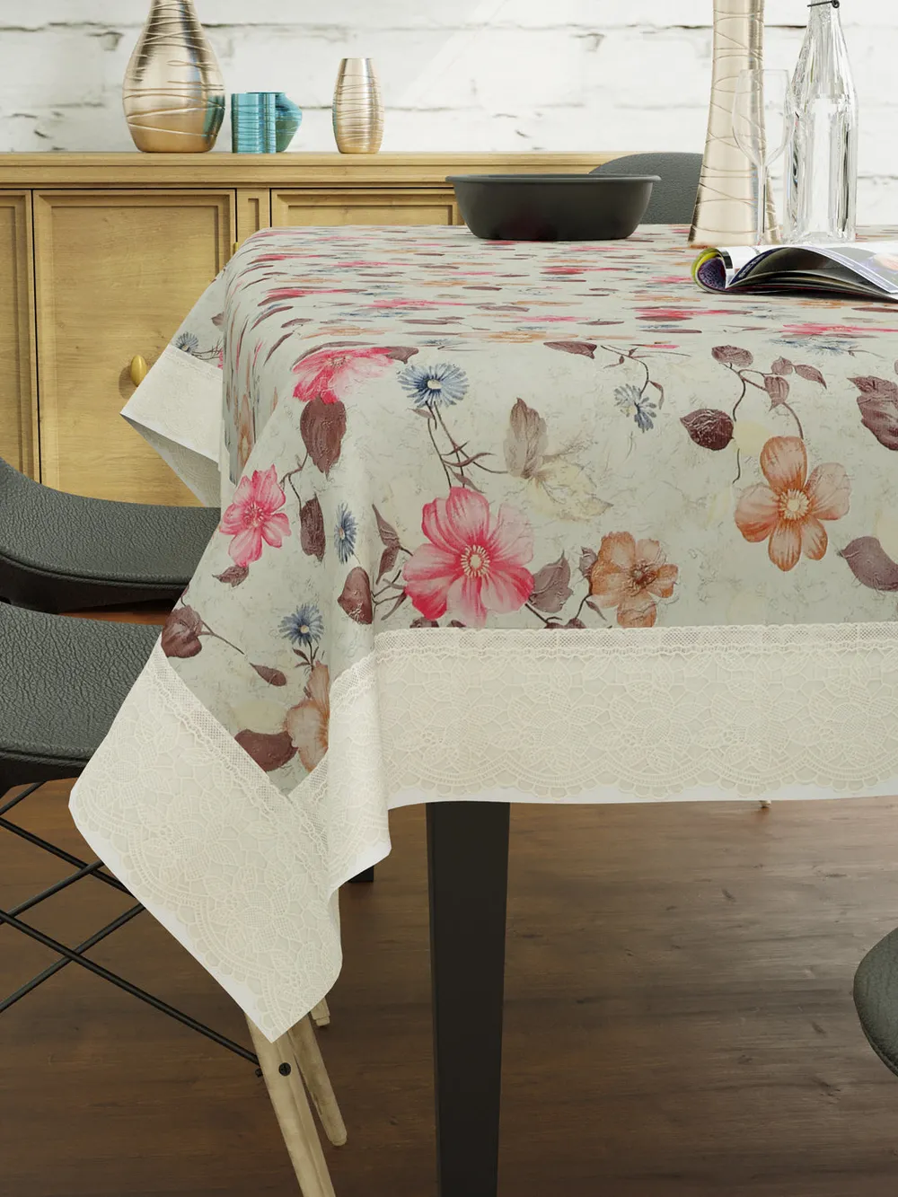 Clasiko Timeless Designer Pastel Green & Pink 6-Seater Table Cover