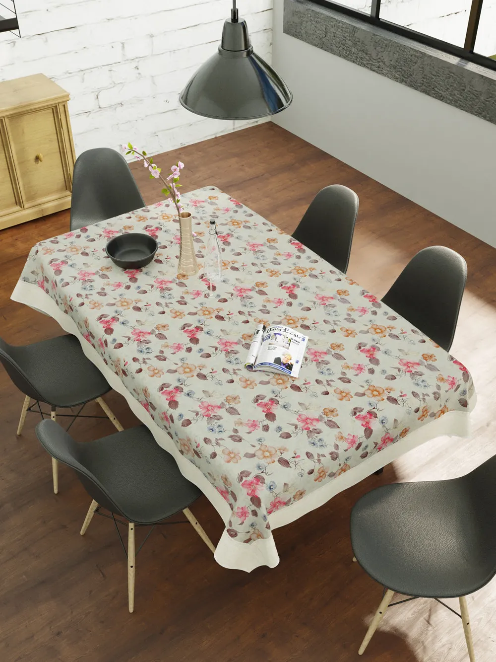 Clasiko Timeless Designer Pastel Green & Pink 6-Seater Table Cover