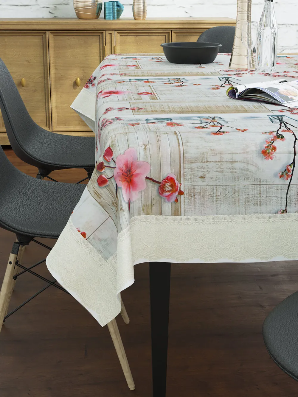 Clasiko Timeless Designer Pink Cherry Blossom 6-Seater Table Cover