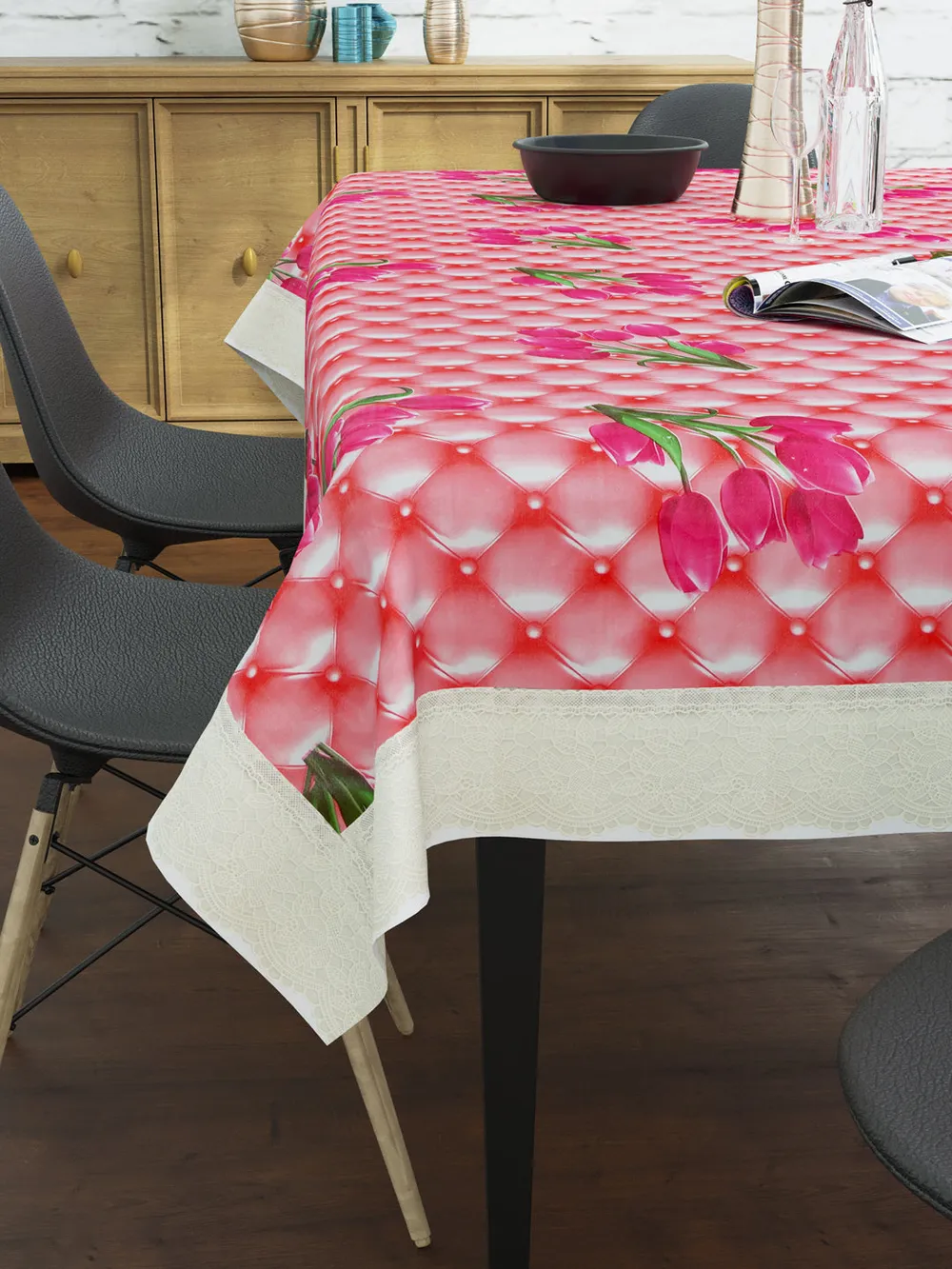 Clasiko Timeless Designer Pink Floral 6-Seater Table Cover