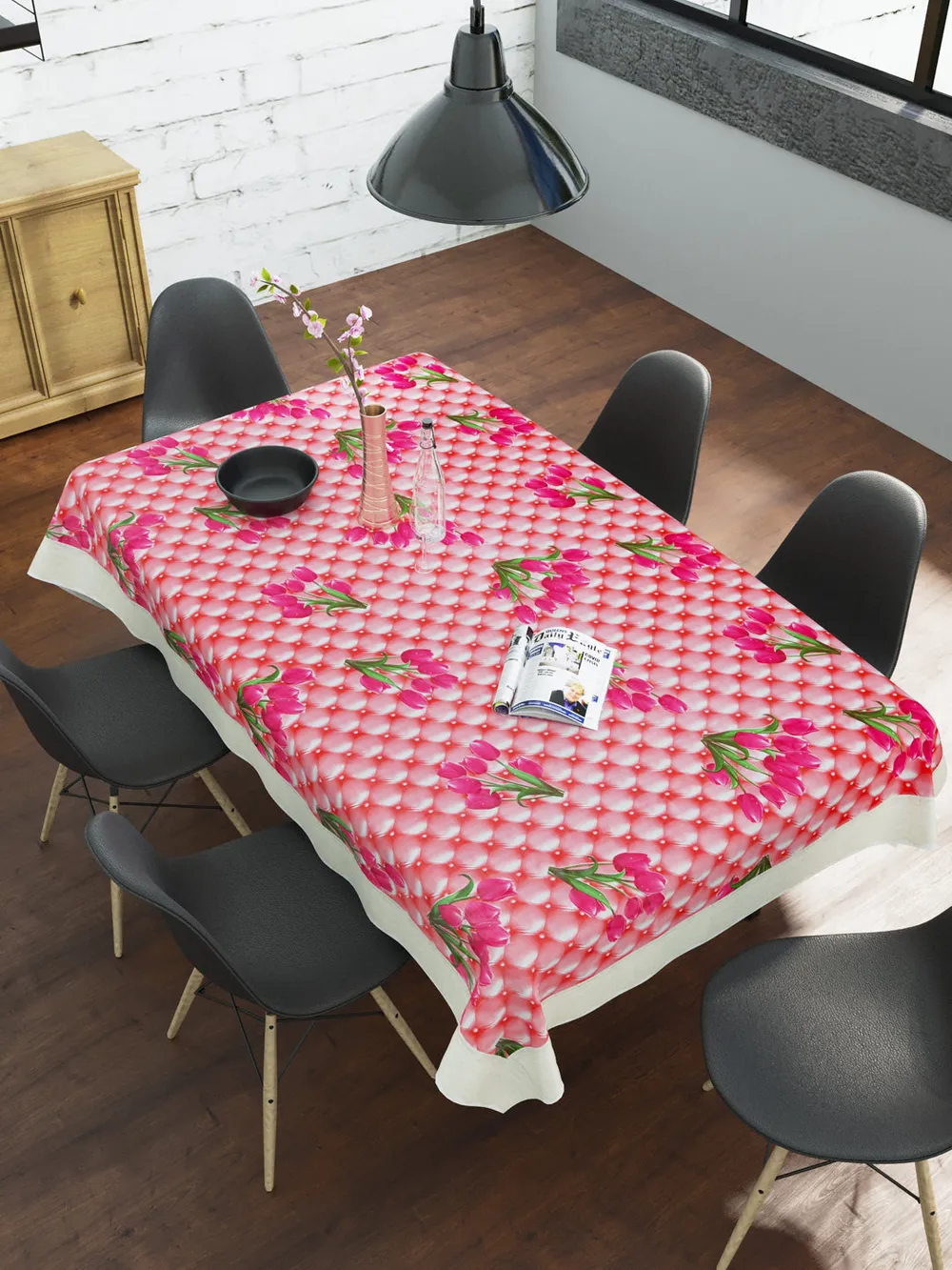 Clasiko Timeless Designer Pink Floral 6-Seater Table Cover