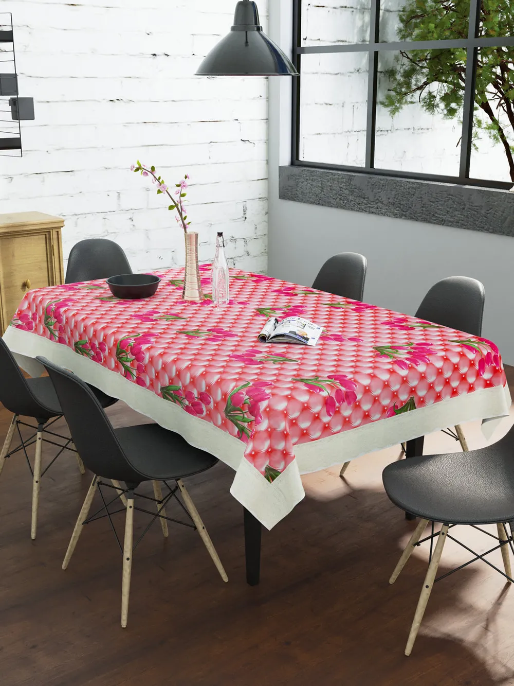 Clasiko Timeless Designer Pink Floral 6-Seater Table Cover