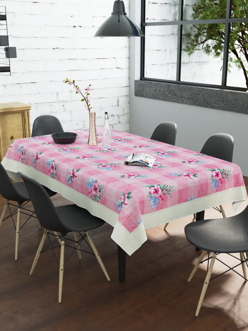 Clasiko Timeless Designer Pink Lily 6-Seater Table Cover