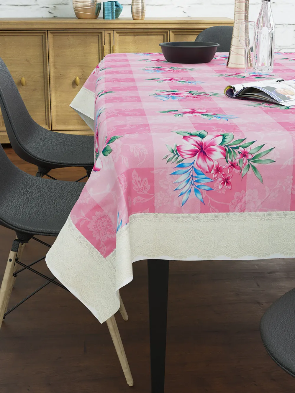 Clasiko Timeless Designer Pink Lily 6-Seater Table Cover