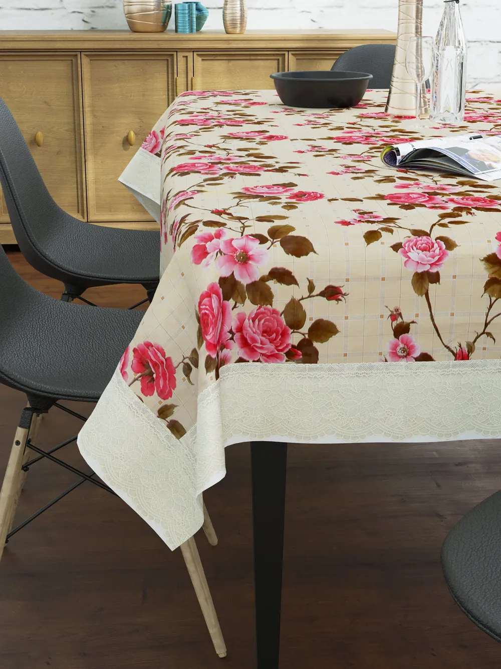 Clasiko Timeless Designer Pink Peony 6-Seater Table Cover