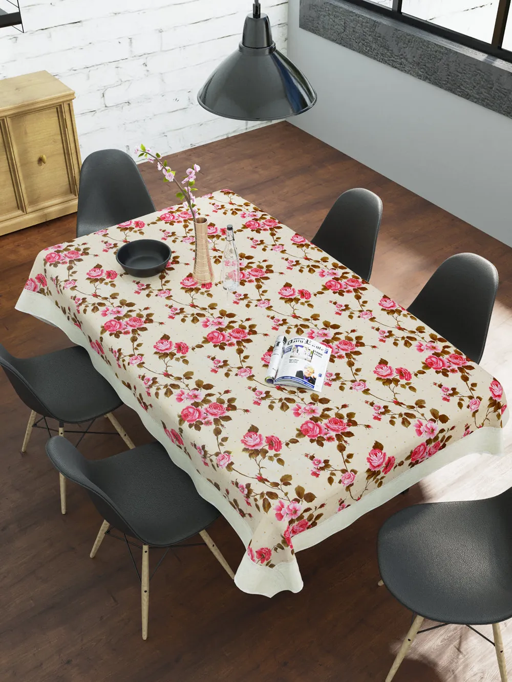 Clasiko Timeless Designer Pink Peony 6-Seater Table Cover