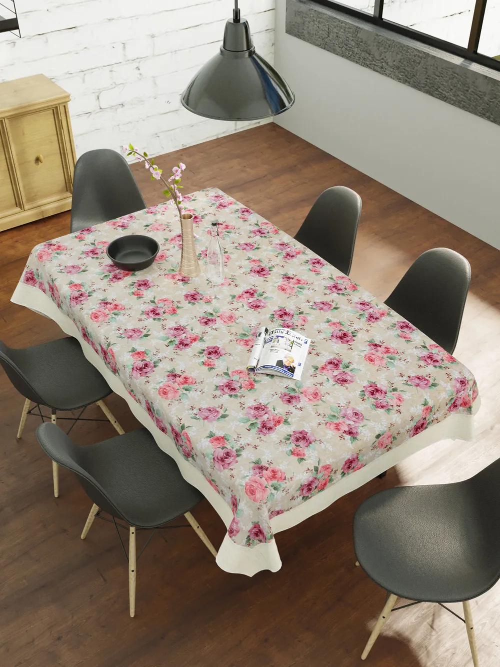 Clasiko Timeless Designer Pink Rose 6-Seater Table Cover