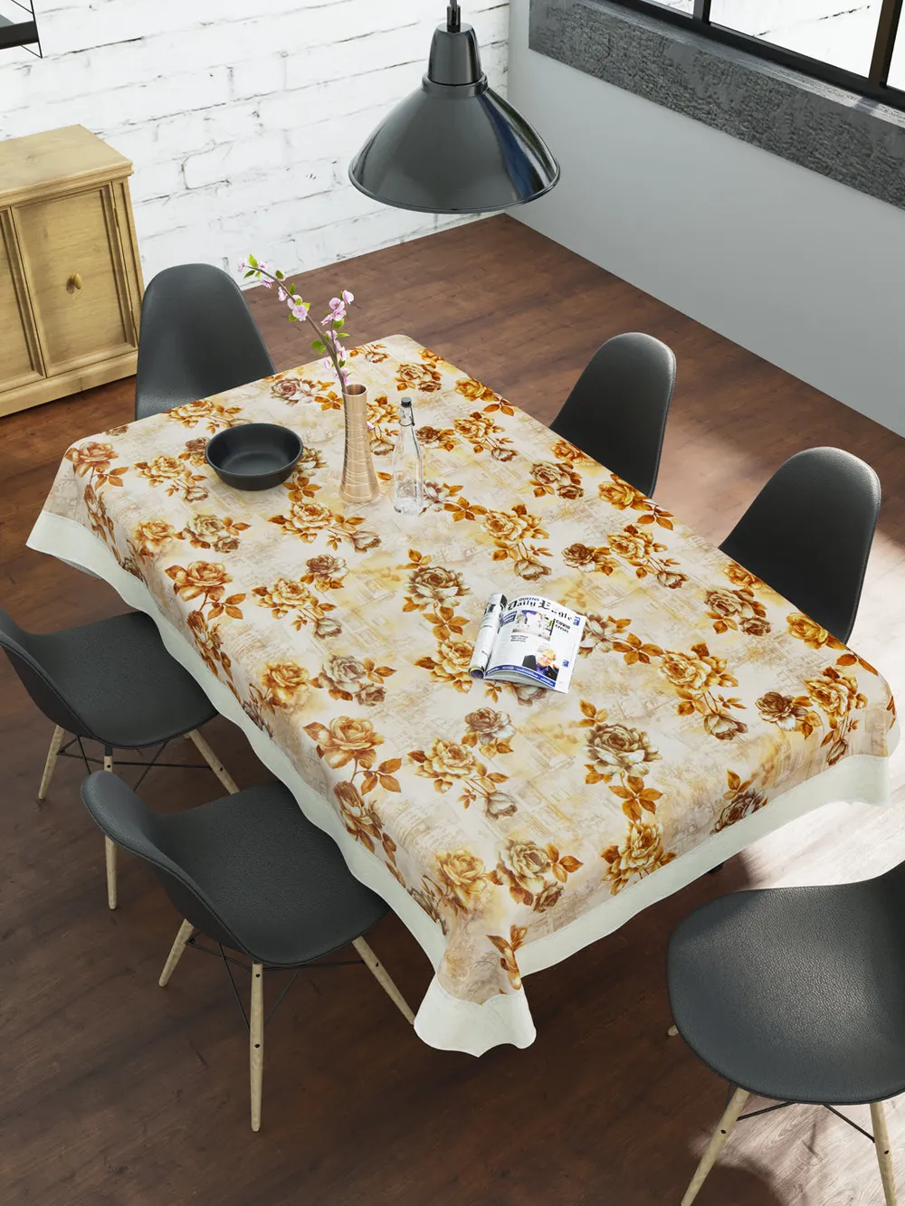 Clasiko Timeless Designer Yellow Big Floral 6-Seater Table Cover