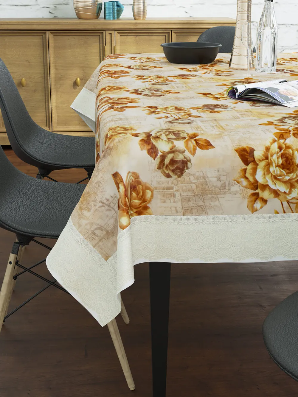 Clasiko Timeless Designer Yellow Big Floral 6-Seater Table Cover