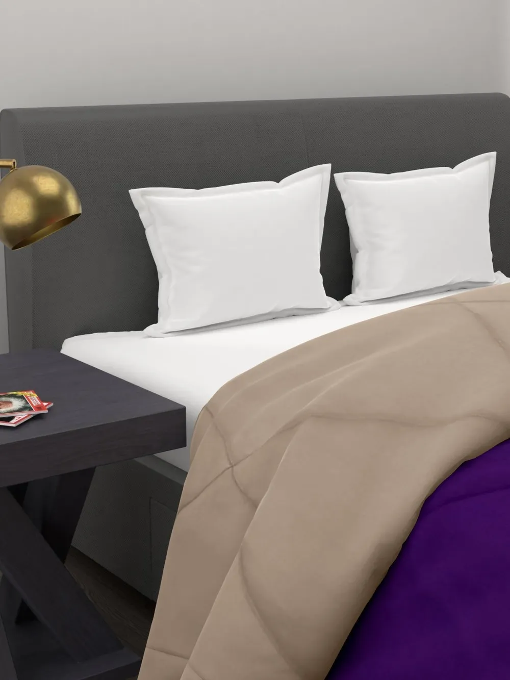 Clasiko Violet & Beige King Size Double Bed Reversible Comforter- 220 GSM