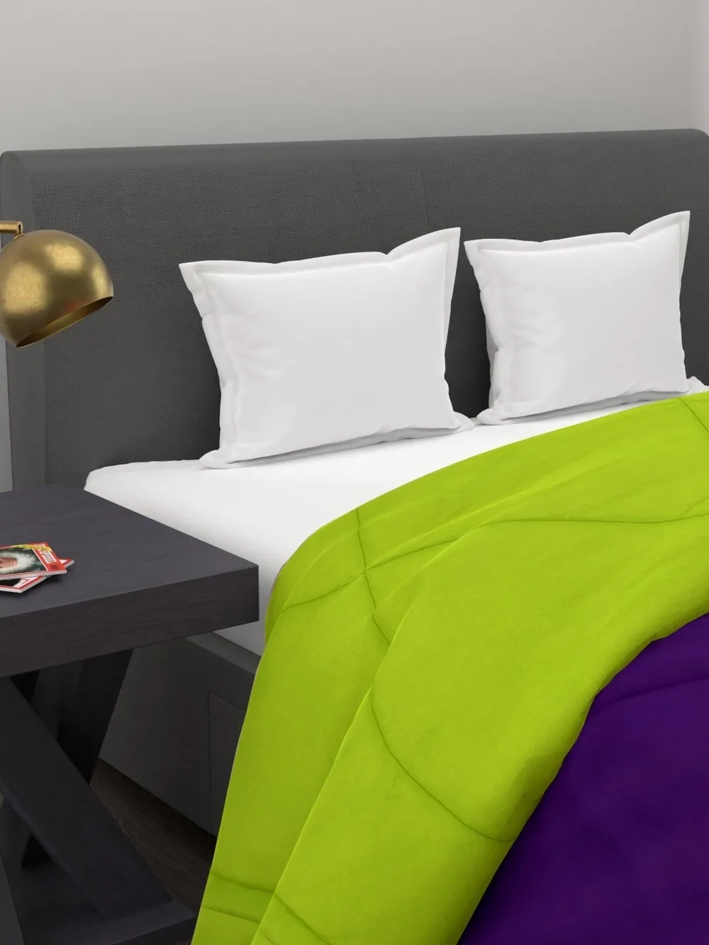 Clasiko Violet & Florescent Green King Size Double Bed Reversible Comforter- 220 GSM