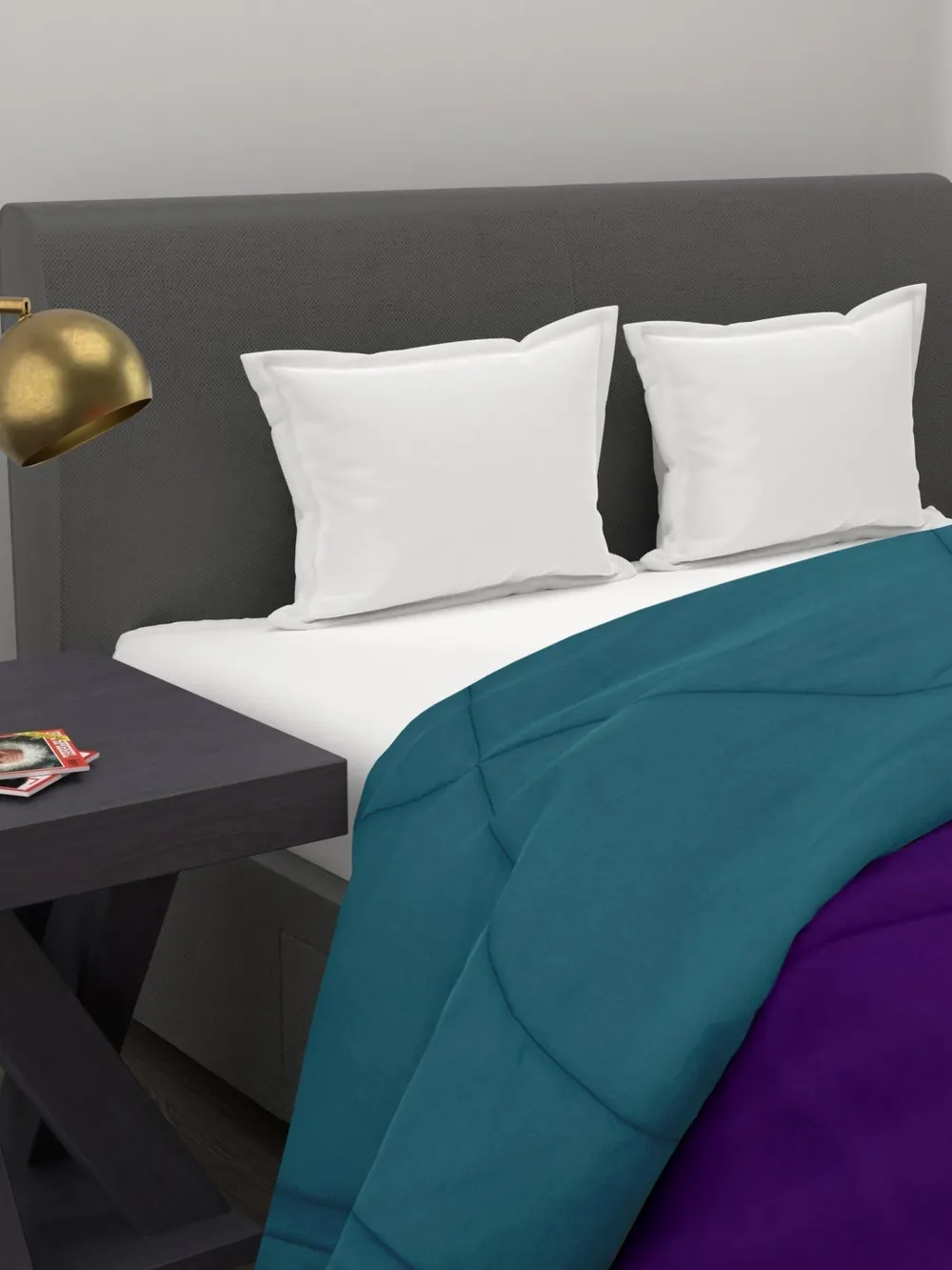 Clasiko Violet & Sea Green King Size Double Bed Reversible Comforter- 220 GSM