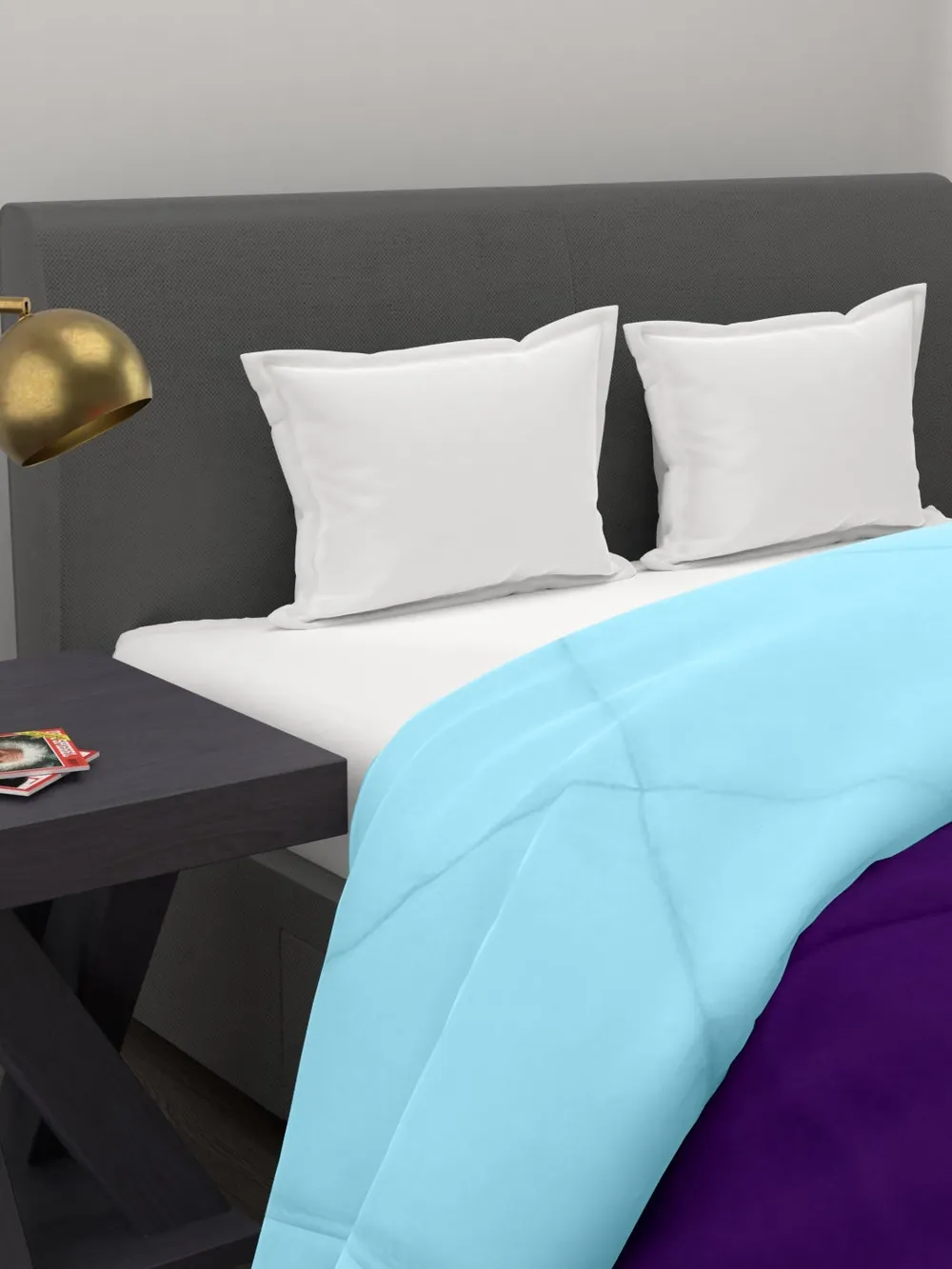 Clasiko Violet & Sky Blue King Size Double Bed Reversible Comforter- 220 GSM