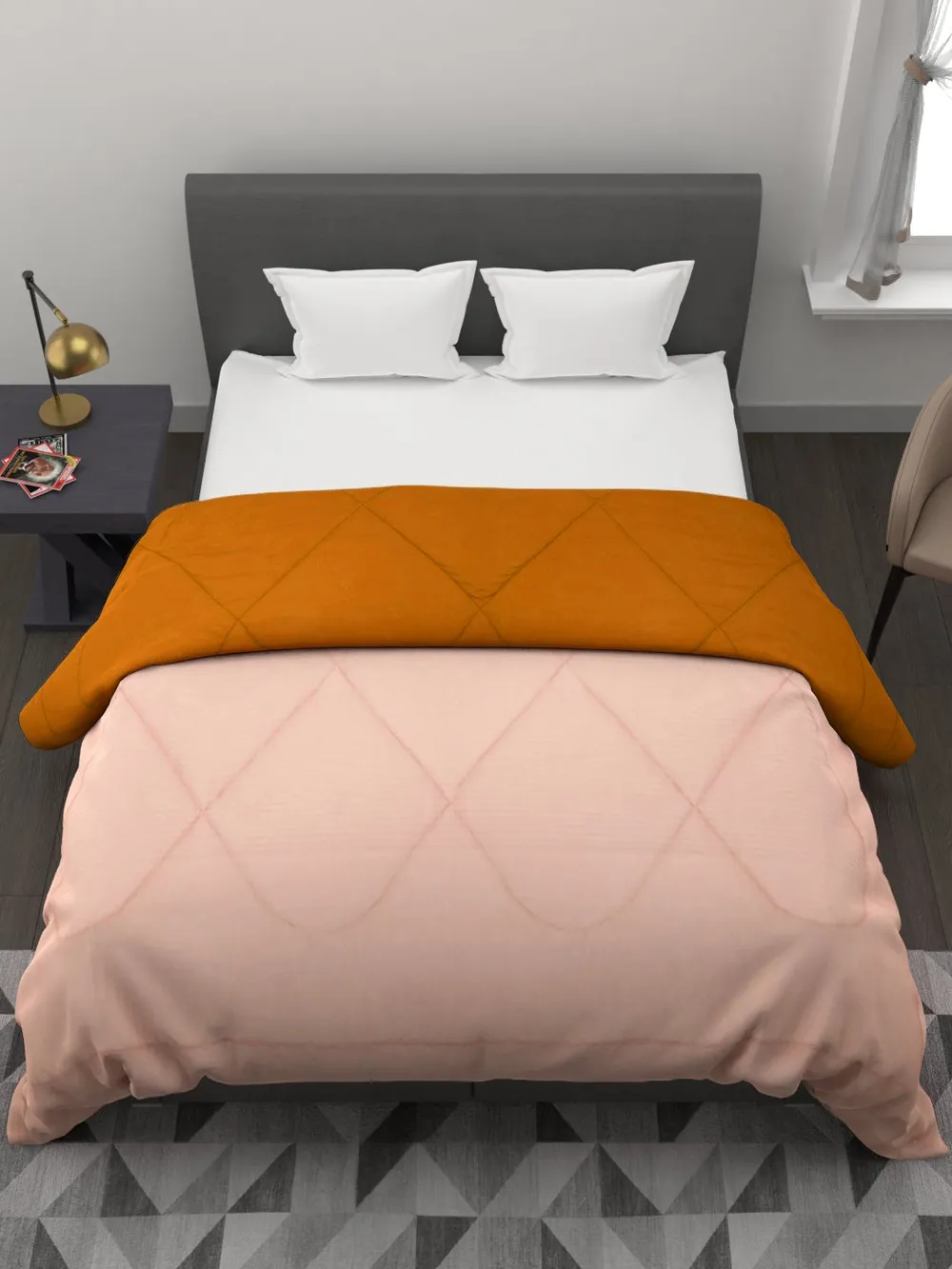 Clasiko Yellow & Cream King Size Double Bed Reversible Comforter- 220 GSM