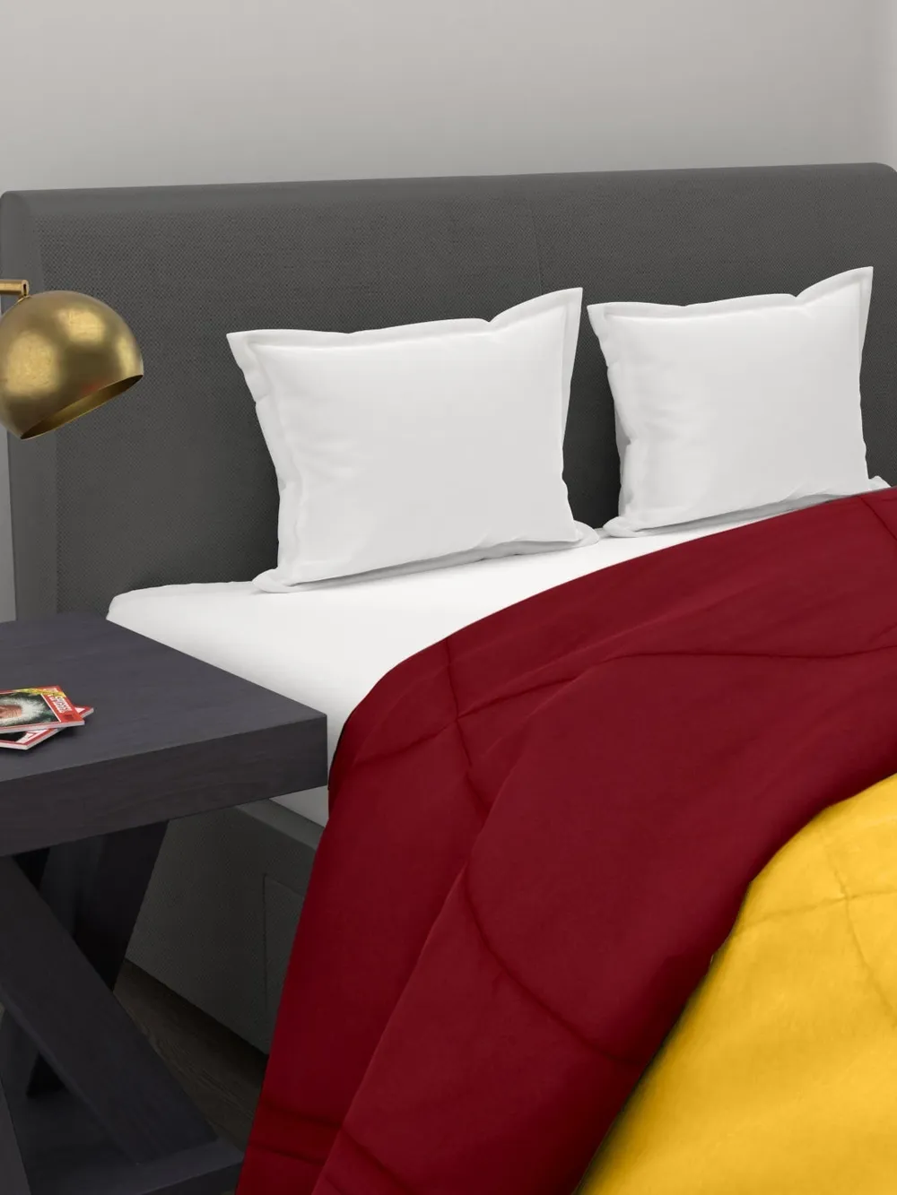Clasiko Yellow & Maroon King Size Double Bed Reversible Comforter- 220 GSM
