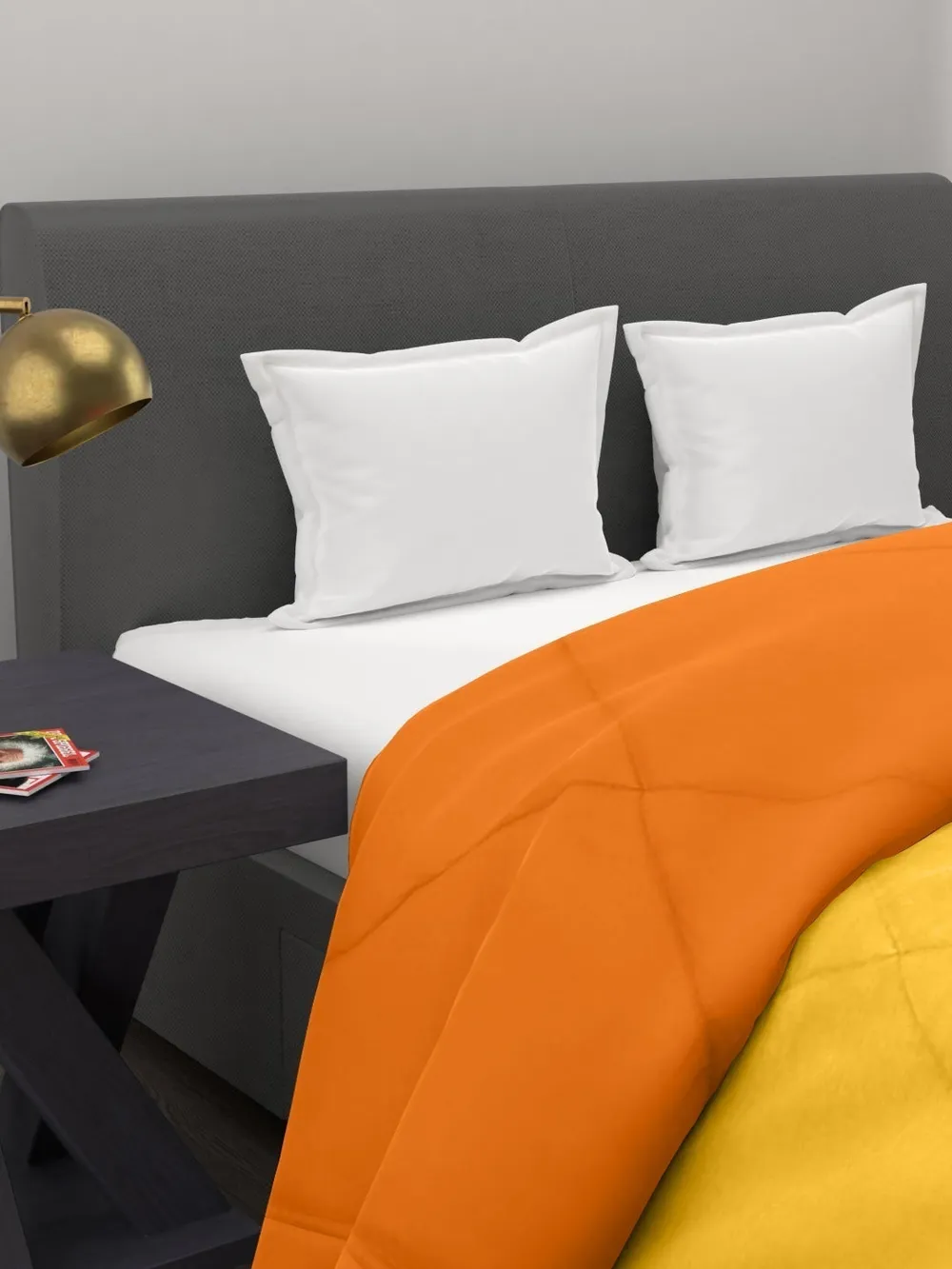 Clasiko Yellow & Orange King Size Double Bed Reversible Comforter- 220 GSM