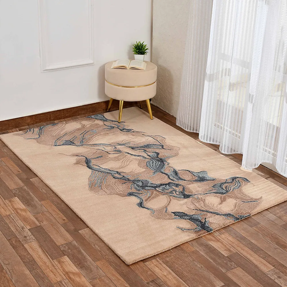 Classic Abstract Print Flat Weave Hand Tufted Blue & Beige Wool Carpet 3X5