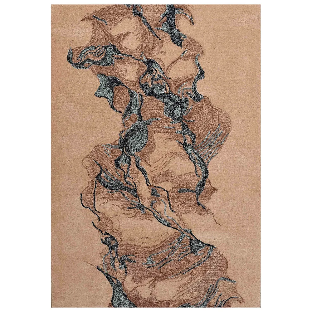 Classic Abstract Print Flat Weave Hand Tufted Blue & Beige Wool Carpet 3X5