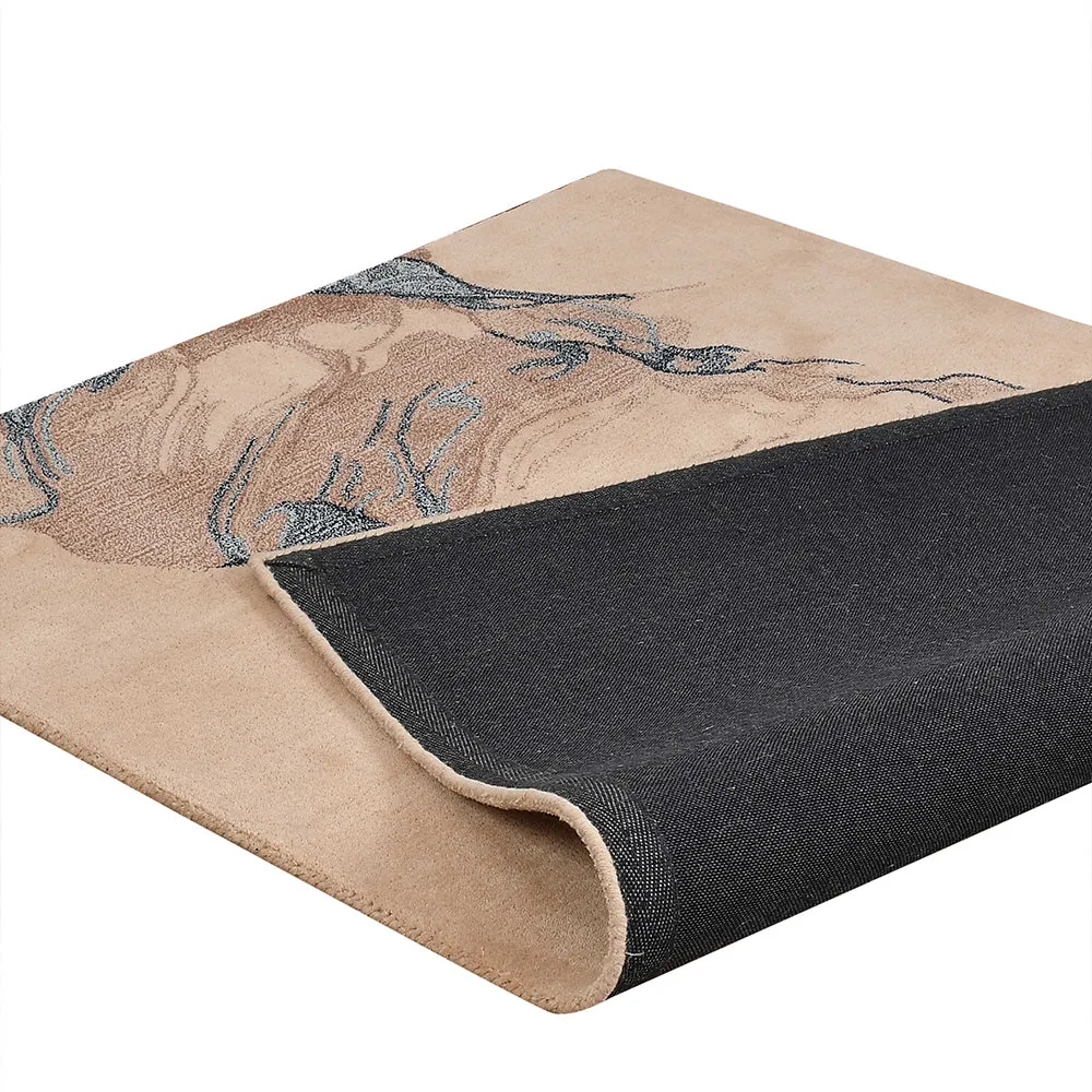 Classic Abstract Print Flat Weave Hand Tufted Blue & Beige Wool Carpet 3X5