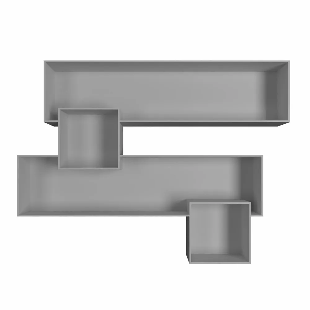 Classic Asymmetric Wood Wall Shelf In Grey Finish