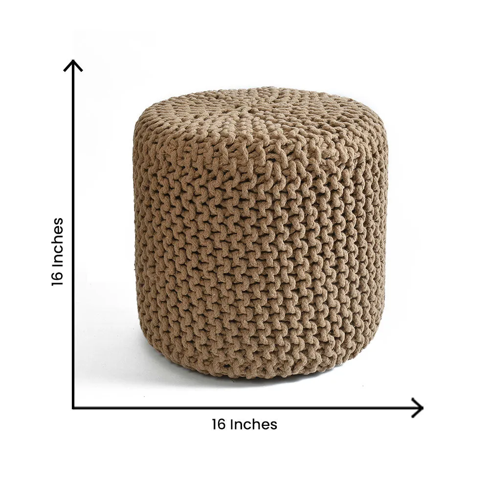 Classic Beige Solid Cotton Knitted Pouffe Single Piece