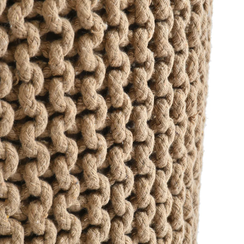 Classic Beige Solid Cotton Knitted Pouffe Single Piece