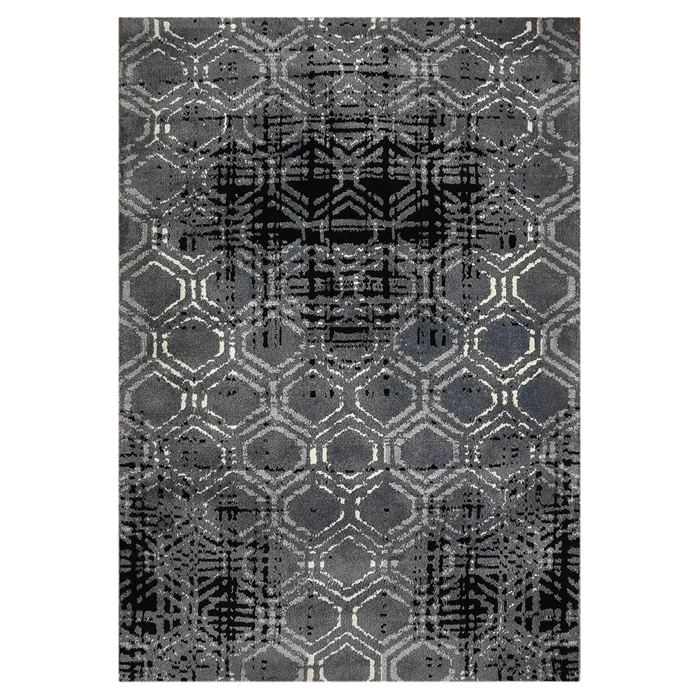 Classic Black and Grey Geometric Print Polyester Carpet for Living Room 2X5