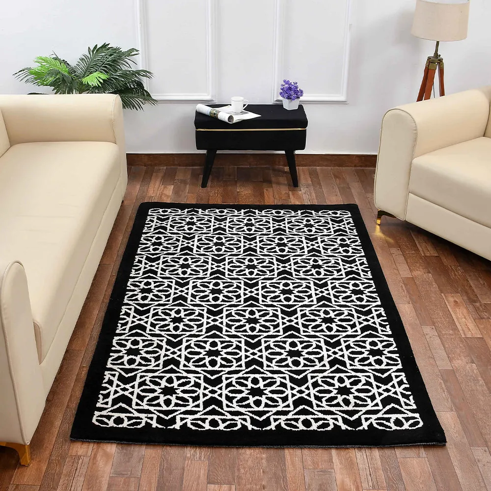 Classic Black and Grey Geometric Print Polyester Carpet for Living Room 2X5