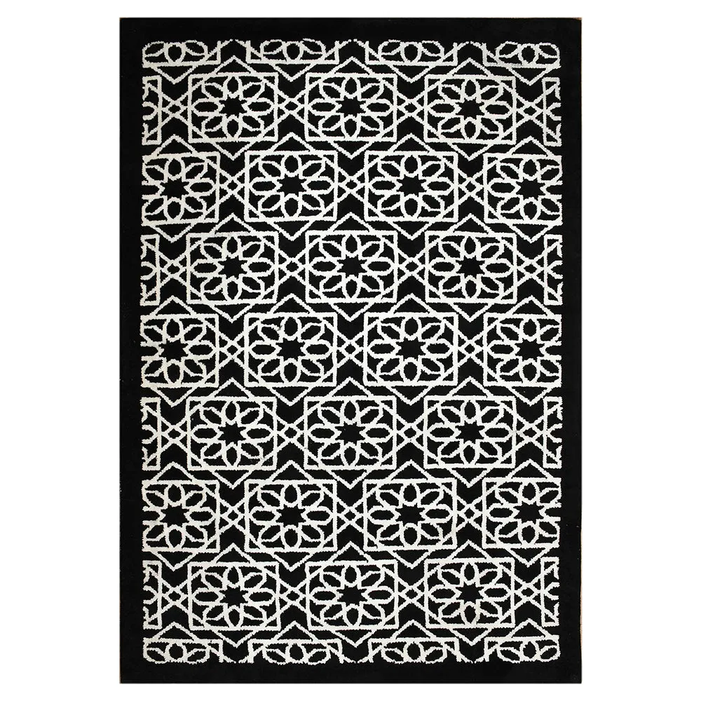 Classic Black and White Geometric Print Polyester Carpet 2X5