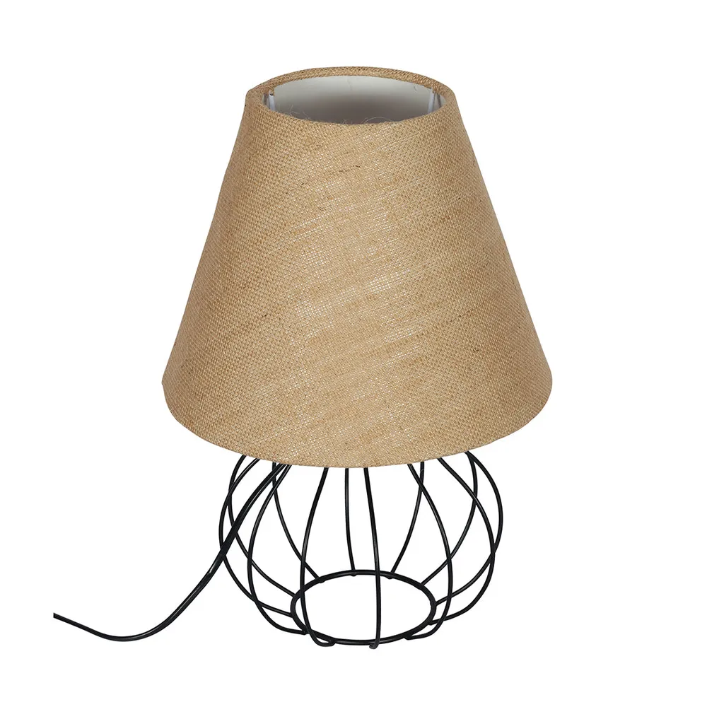 Classic Black Metal Cage Table Lamp with Shade
