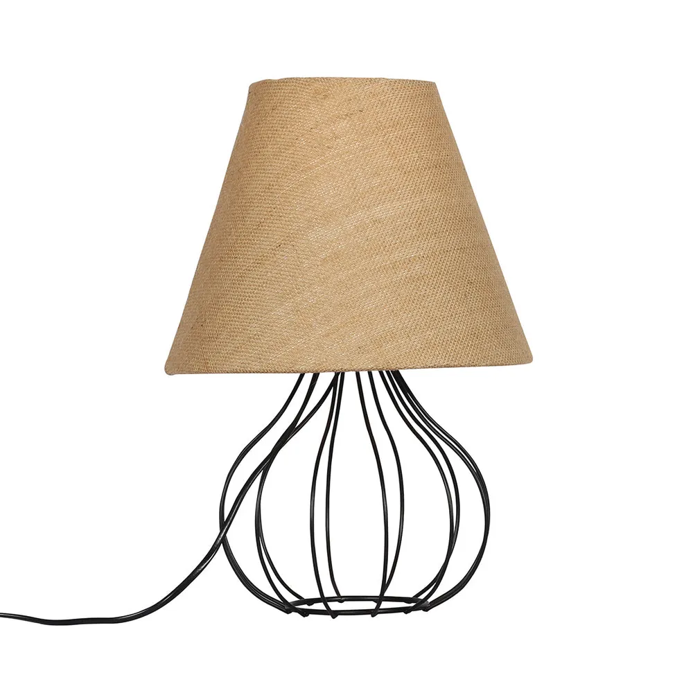 Classic Black Metal Cage Table Lamp with Shade