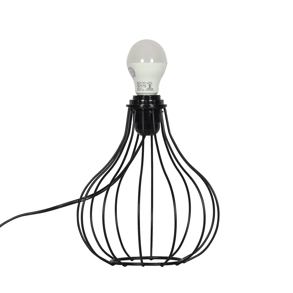 Classic Black Metal Cage Table Lamp with Shade
