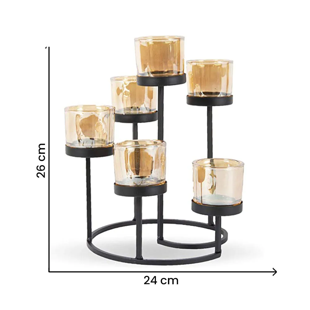 Classic Black Metal Stand With 6 Glass Votives