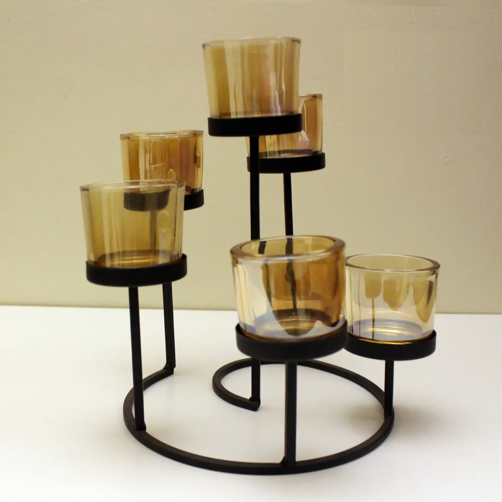Classic Black Metal Stand With 6 Glass Votives