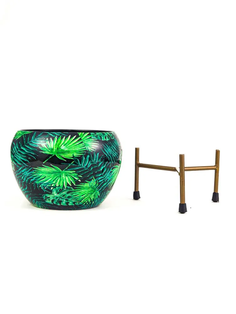 Classic Black Resilient Metal Planter Stand Set Of 1 Single Piece