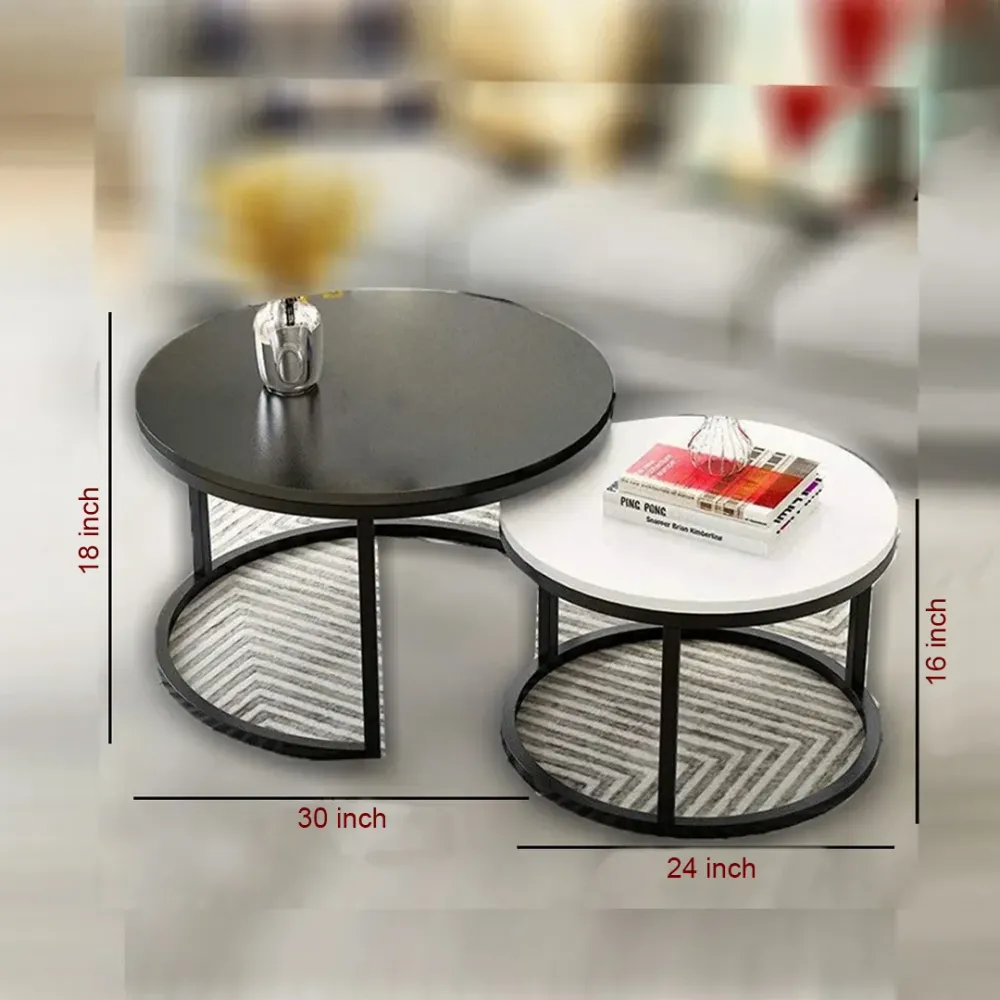 Classic Black Round Coffee Table (Set of 2)