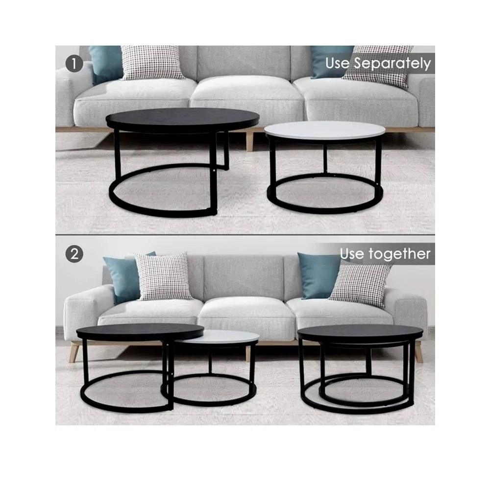 Classic Black Round Coffee Table (Set of 2)