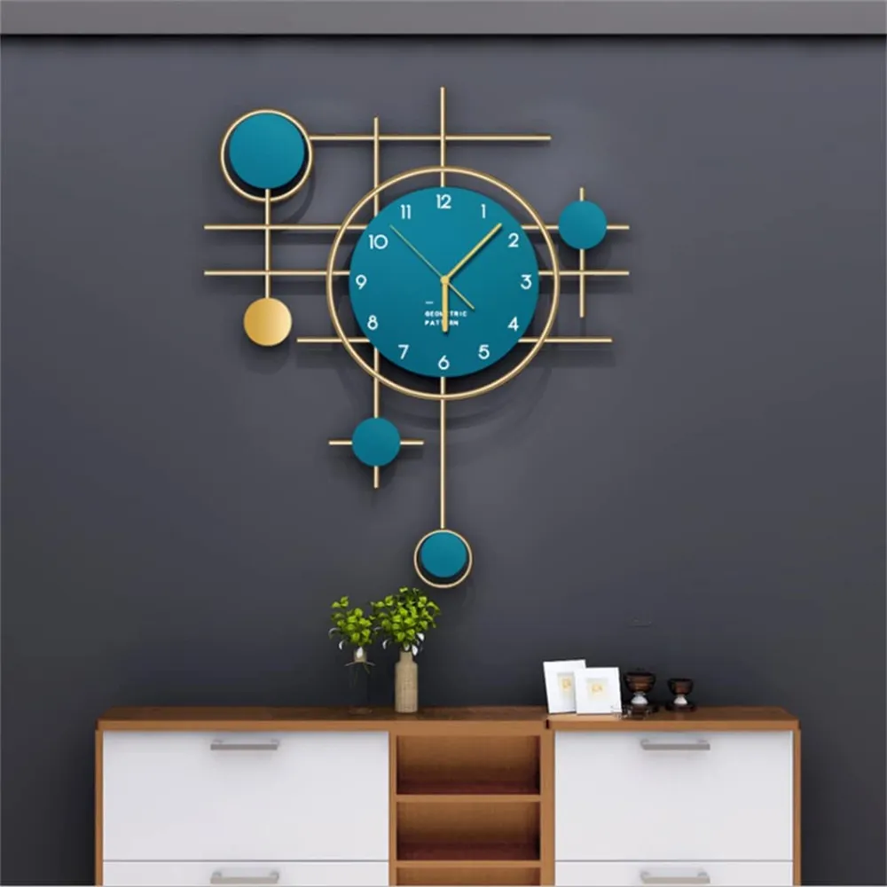 Classic Blue &amp; Golden Ornate Metal Wall Clock