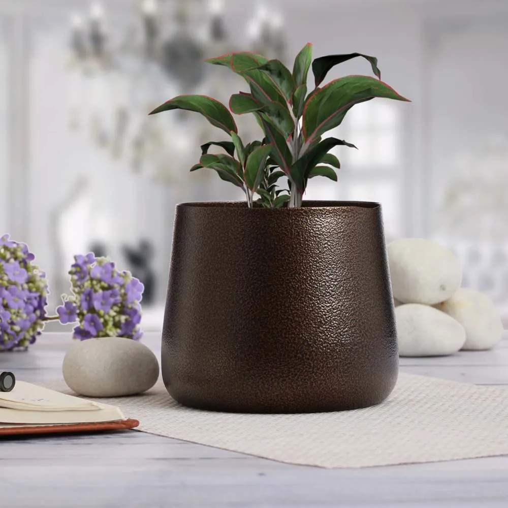 Classic Brown Table Top Designer Meena Metal Pot