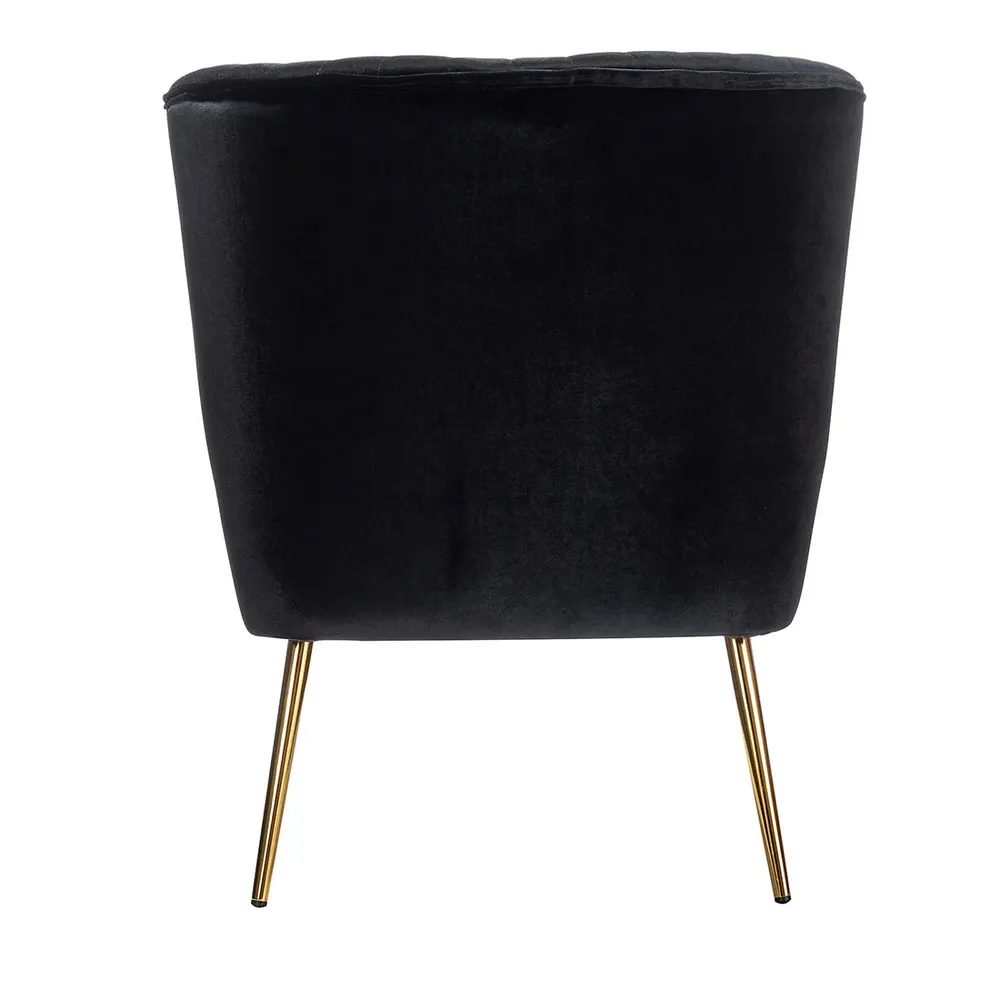 Classic Curved Back Black Velvet Lounge Chair Single Piece