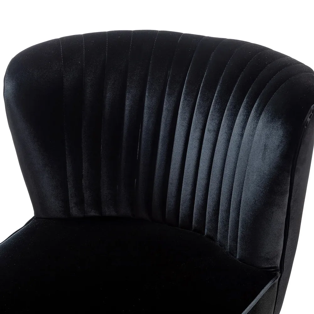 Classic Curved Back Black Velvet Lounge Chair Single Piece