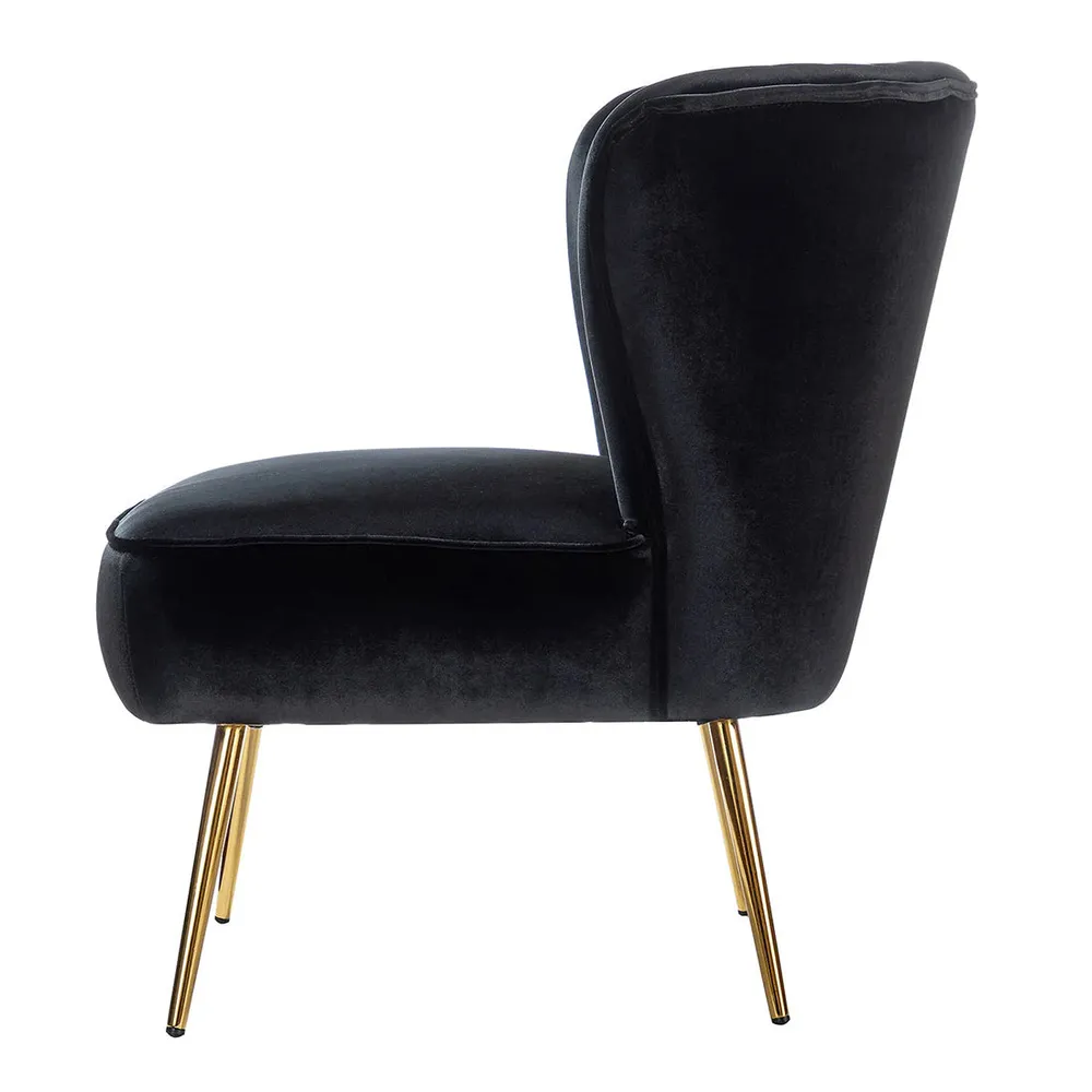 Classic Curved Back Black Velvet Lounge Chair Single Piece
