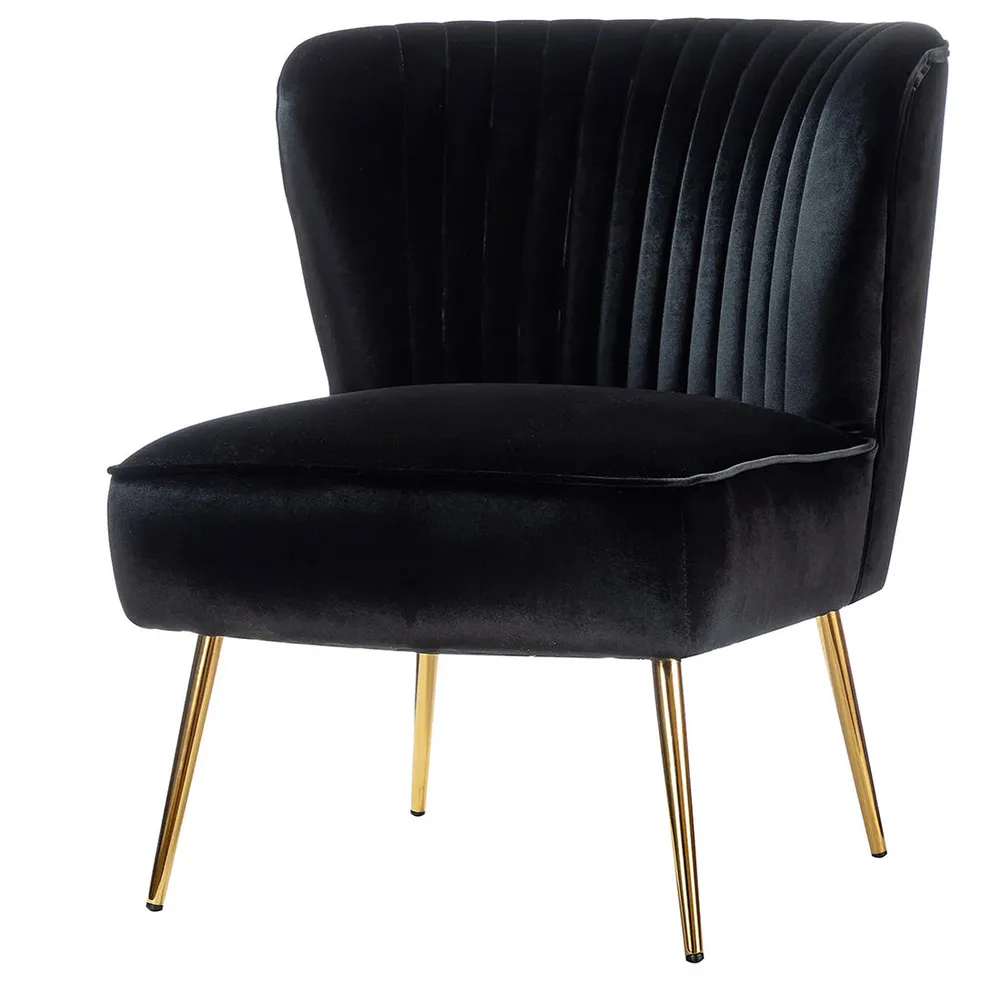 Classic Curved Back Black Velvet Lounge Chair Single Piece